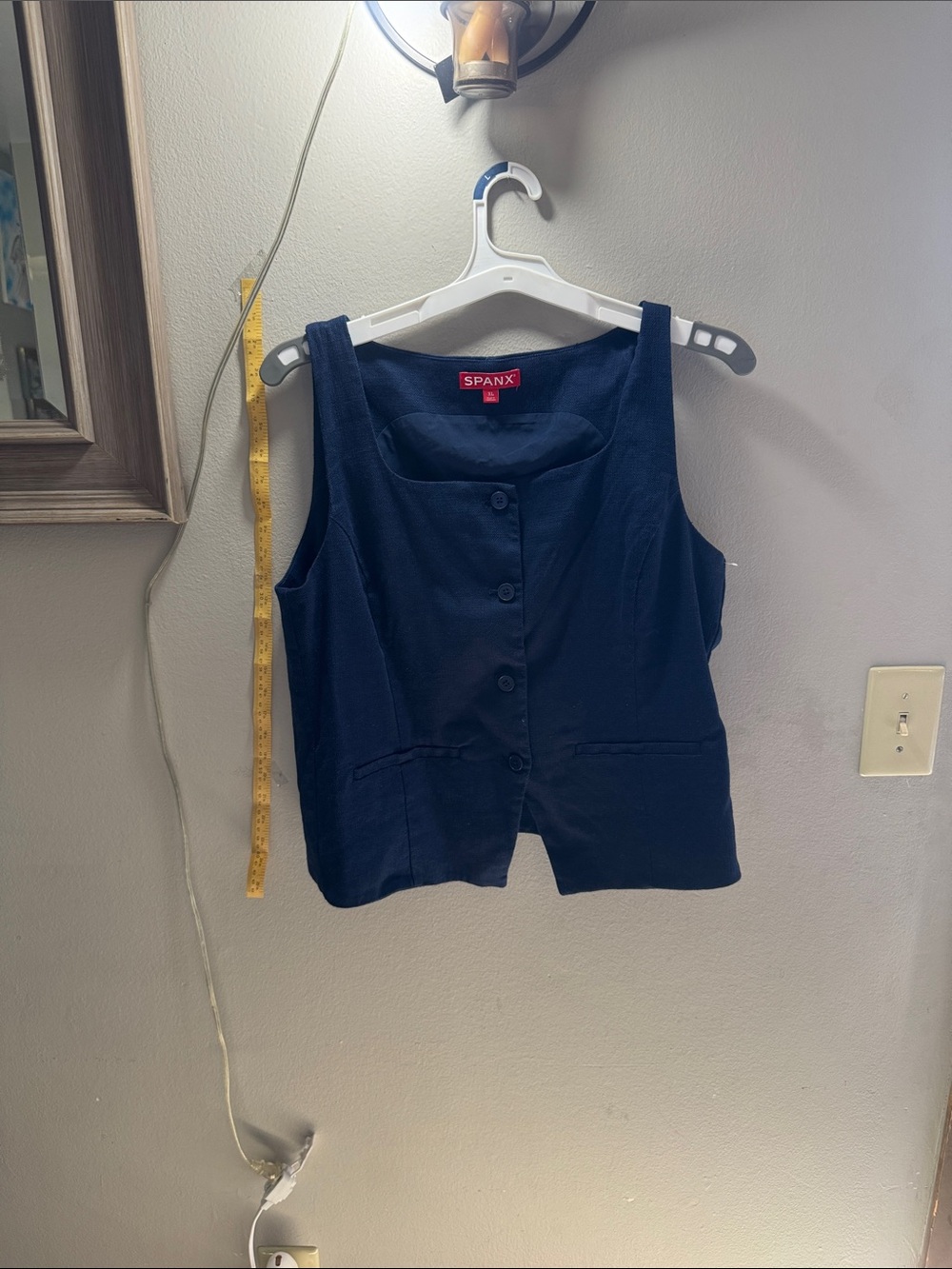 SPANX Navy Sleeveless Button-Front Vest Top